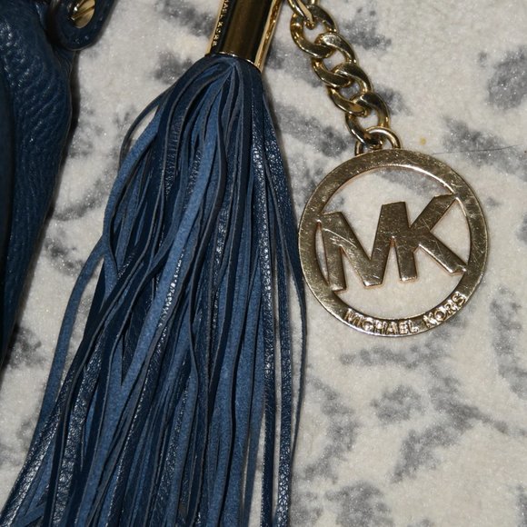 Michael KORS navy blue MEGAN Crossbody shoulder SLOUCH handbag LEATHER gold - Picture 10 of 15